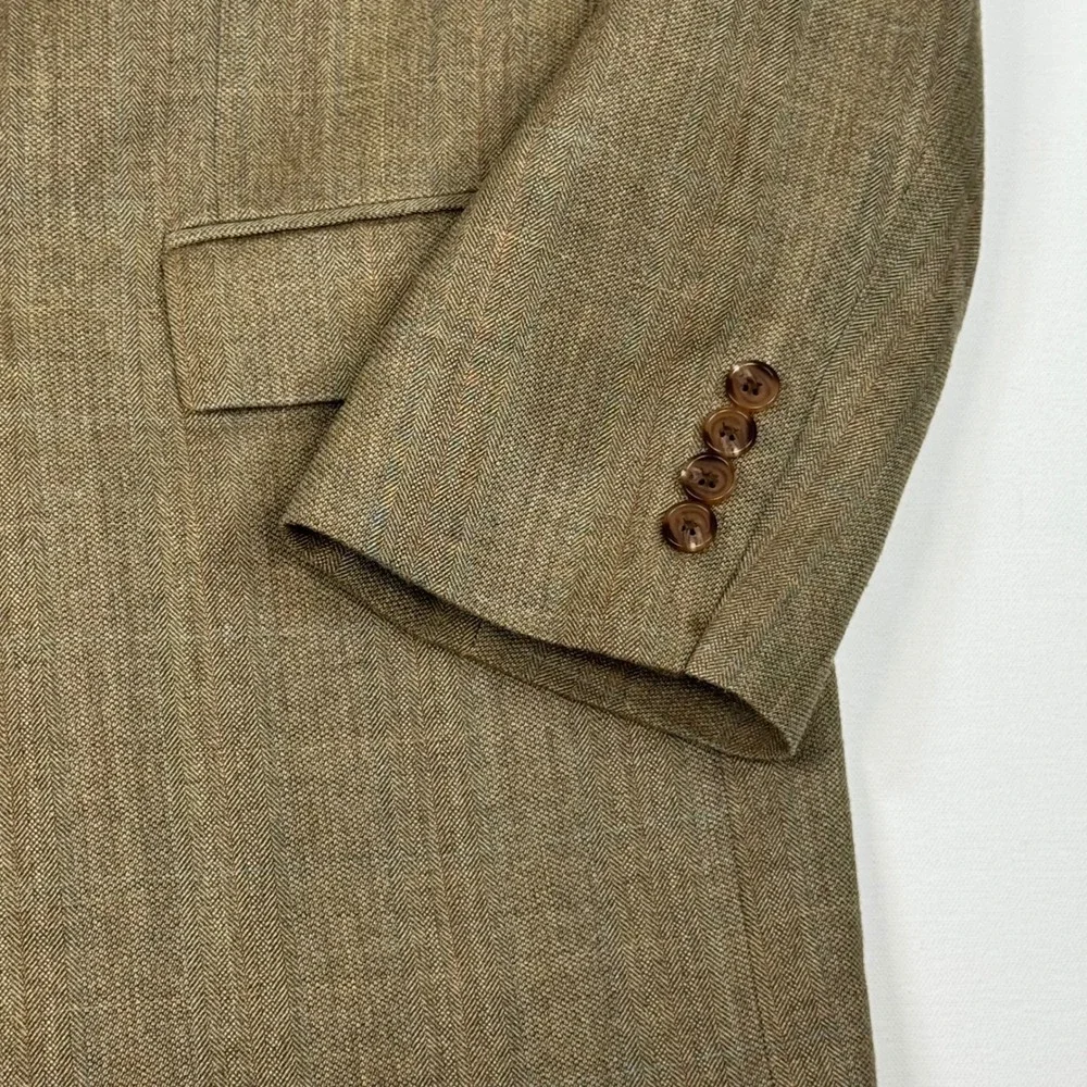 Lauren Ralph Lauren Mens 44L Silk Wool Herringbone Blazer Sport Coat Tan Brown